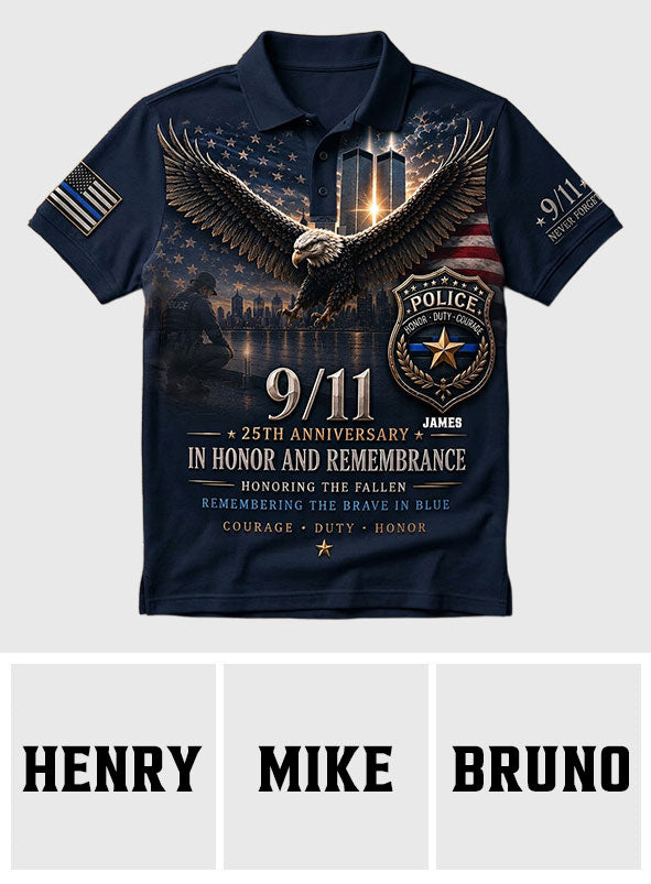 9/11 25th Anniversary Memorial - Personalized Police Officer Polo Shirt