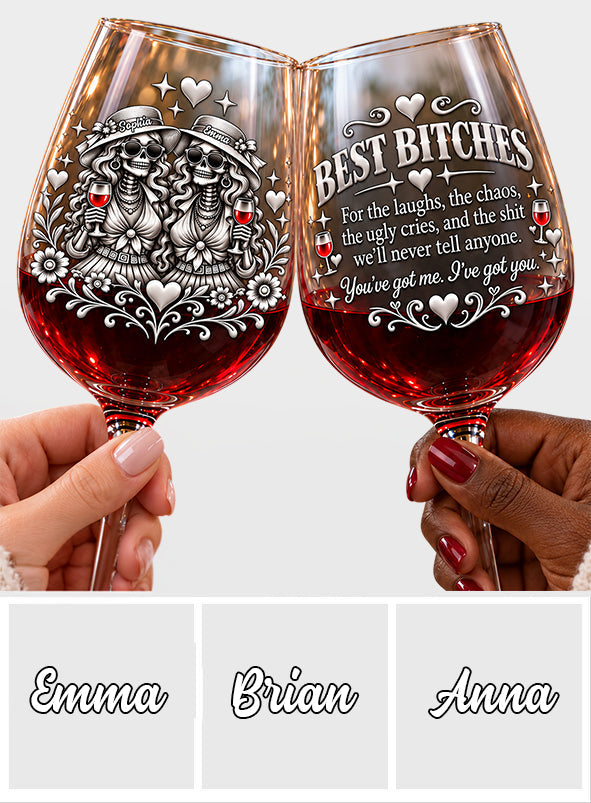 Chaos Together - Personalized Bestie Wine Glasses Set With Wooden Box