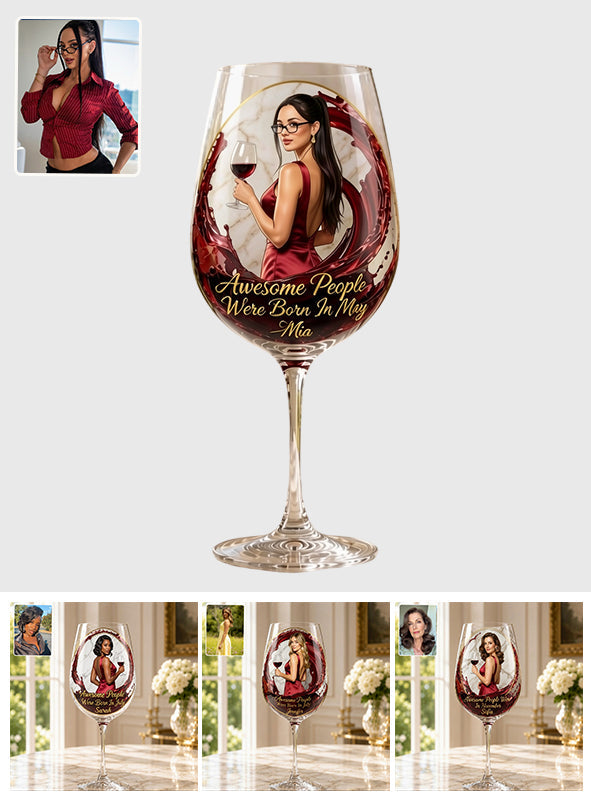 Awesome People Were Born In - Personalized Wine Wine Glass With Long Stem