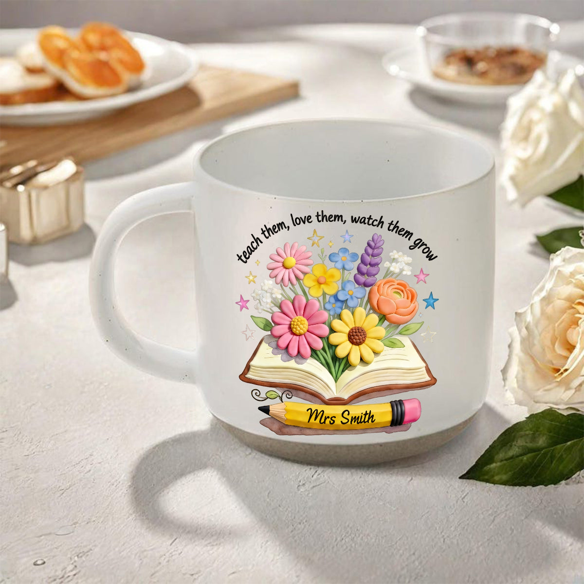 Teacher Gifts Boho Kraft - Personalized Teacher Printed Pottery Mug