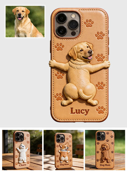 Pet Mom, Dog Lovers Gift Idea - Personalized Dog 3D Embossed Leather Phone Case