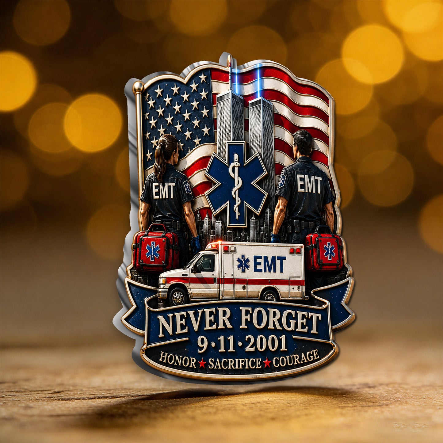 EMT Never Forget 9/11 - EMT 3D Embossed Enamel Pin