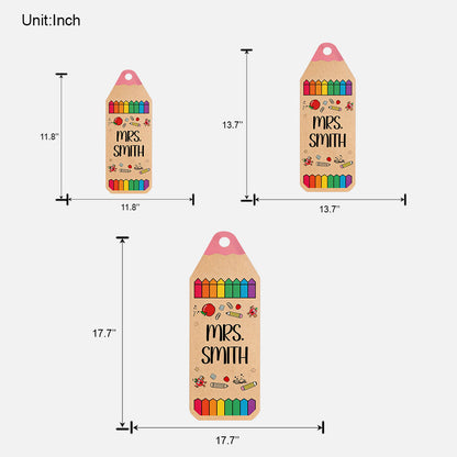 Pencil Crayon Teacher Door Hanger - Personalized Teacher Custom Shaped Wood Sign