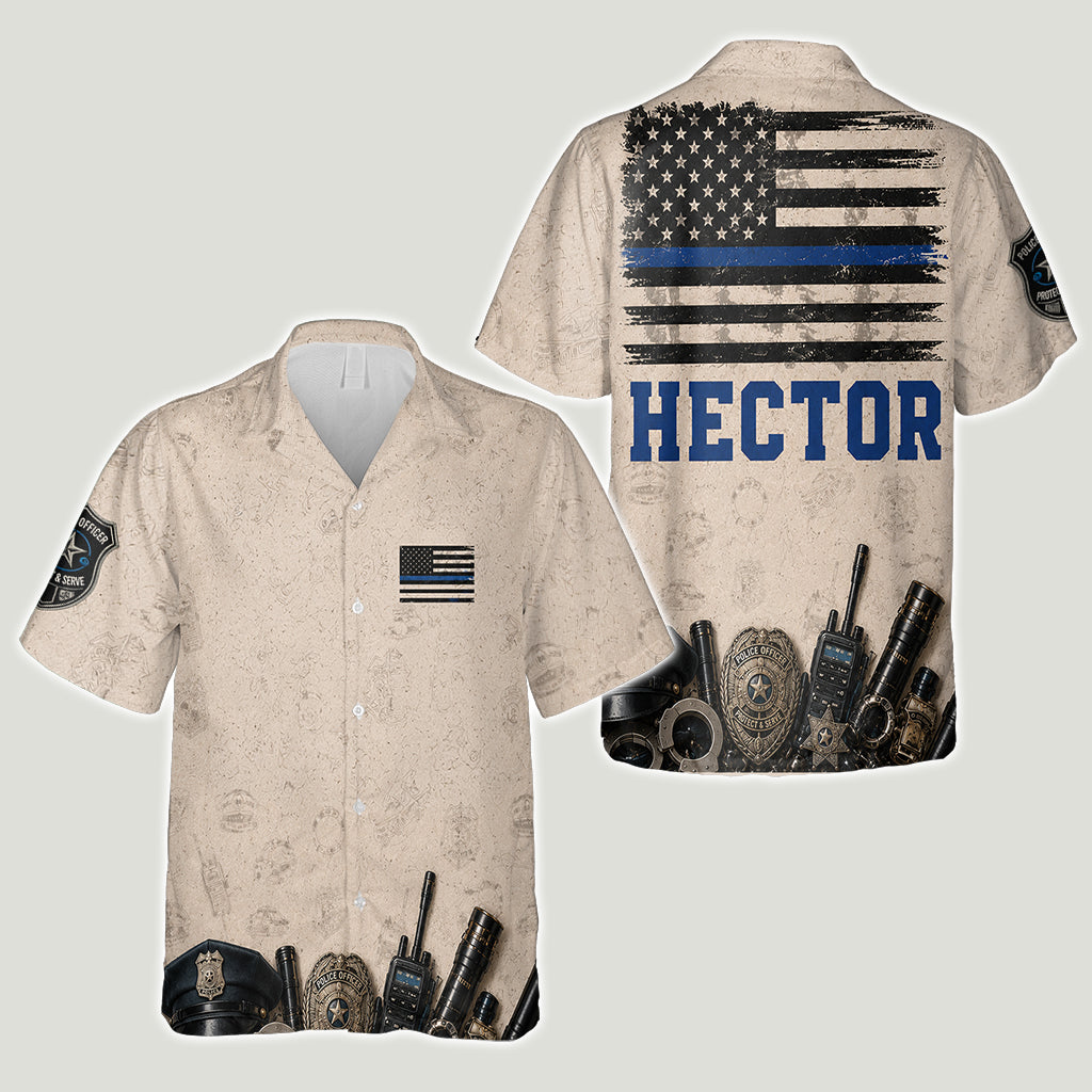 Blue Line - Personalized Police Officer Hawaiian Shirt