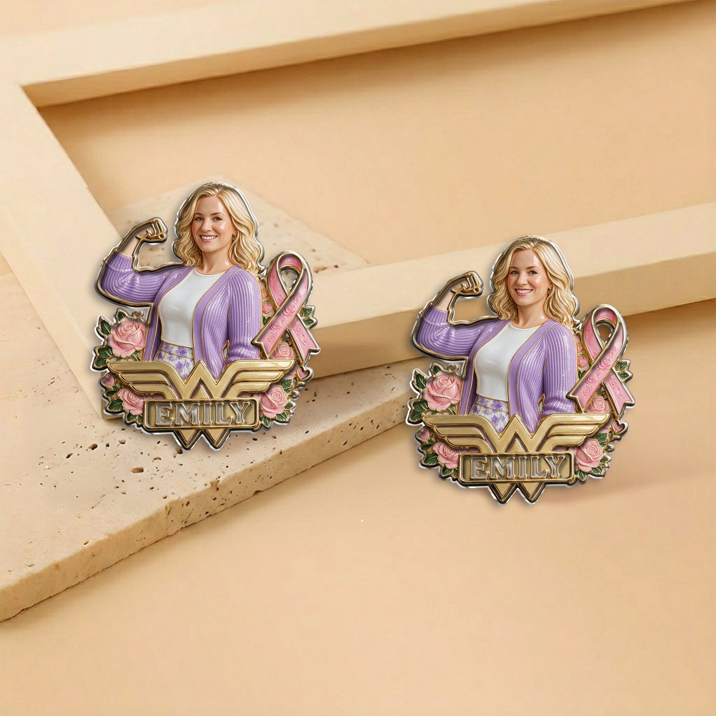 In This Fight, No One Stands Alone - Personalized Breast Cancer Awareness 3D Embossed Enamel Pin