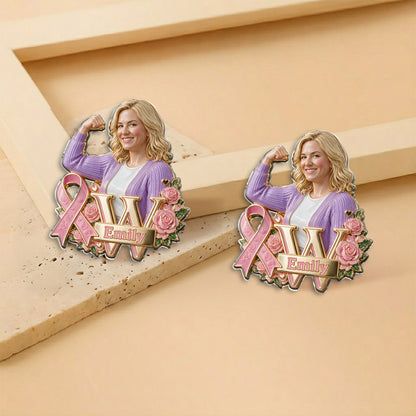 In This Fight, No One Stands Alone - Personalized Breast Cancer Awareness 3D Embossed Enamel Pin