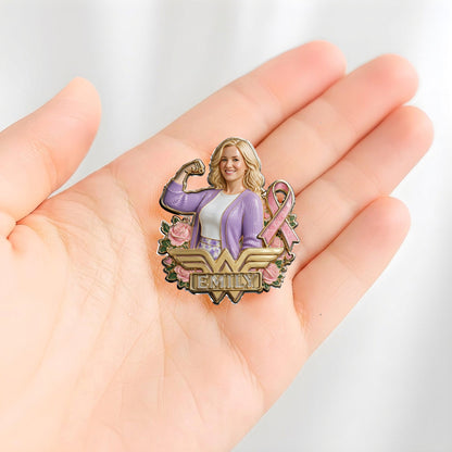 In This Fight, No One Stands Alone - Personalized Breast Cancer Awareness 3D Embossed Enamel Pin