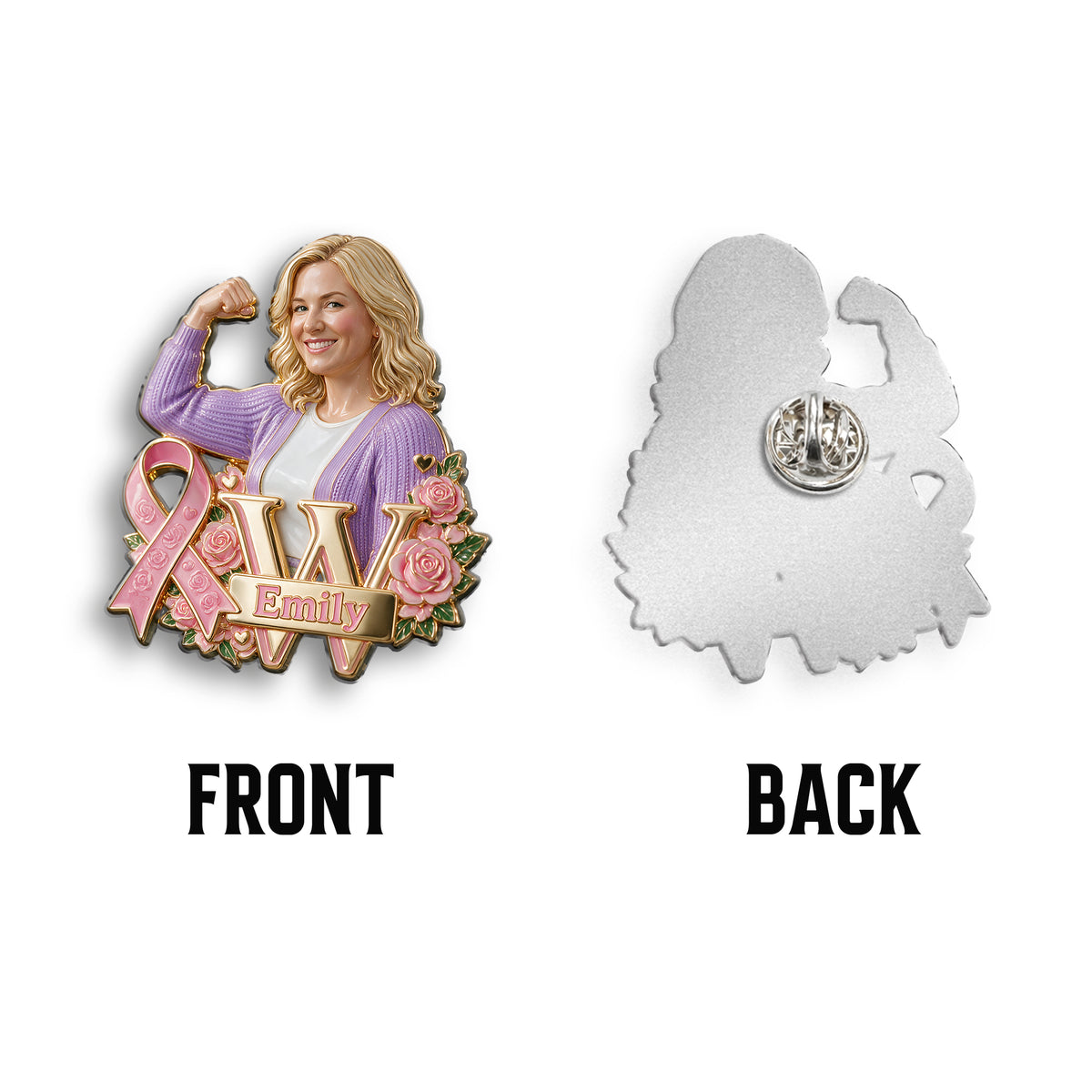 In This Fight, No One Stands Alone - Personalized Breast Cancer Awareness 3D Embossed Enamel Pin