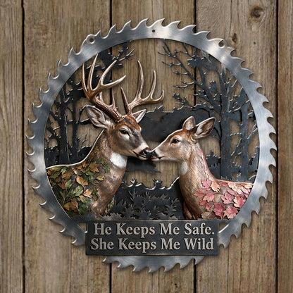 She Keeps Me Wild - Personalized Hunting 3D Printed Cut Metal Sign