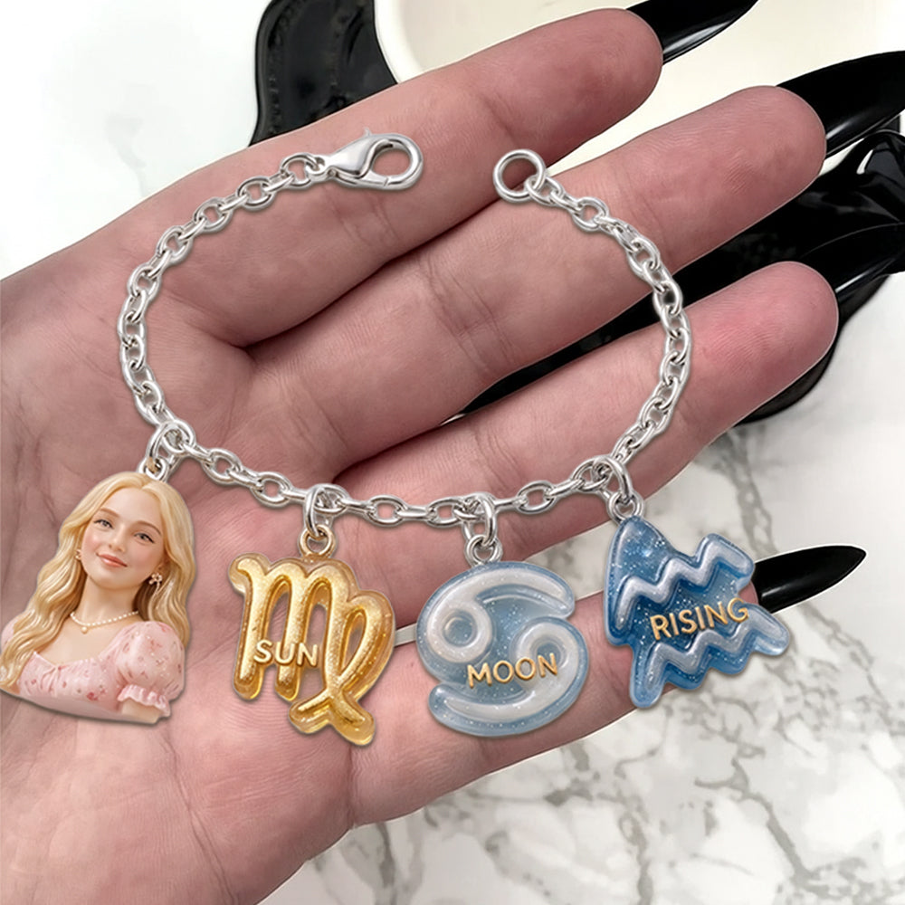 Custom You Sun, Moon & Rising Zodiac Sign - Personalized Horoscope Bracelet With Charms