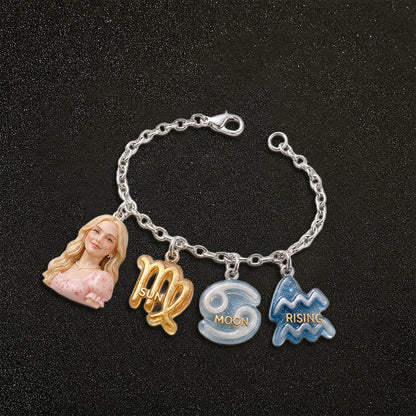 Custom You Sun, Moon & Rising Zodiac Sign - Personalized Horoscope Bracelet With Charms