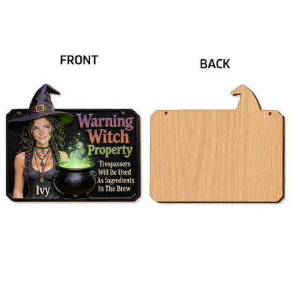 Warning Witch Property - Personalized Witch Wood Sign With Stake