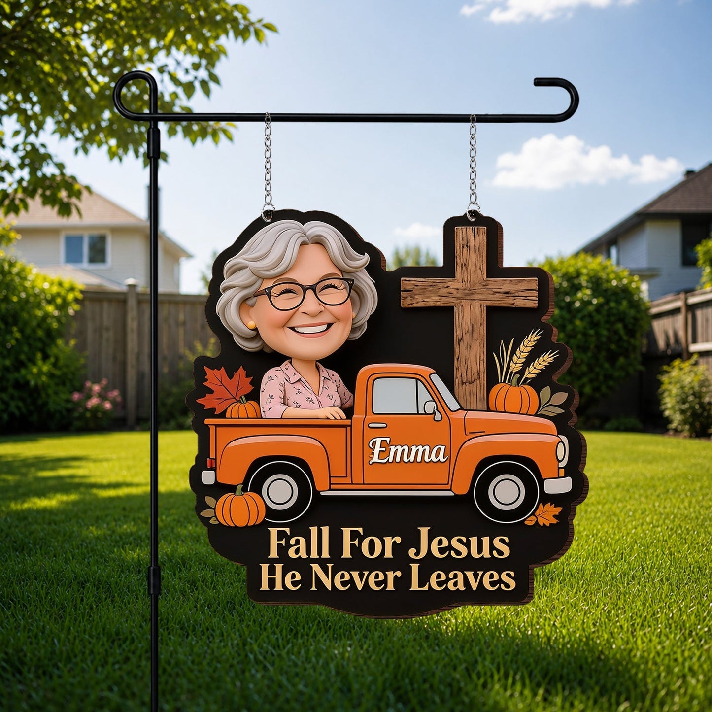 Happy Fall Y'all - Personalized Christian Wood Sign With Stake