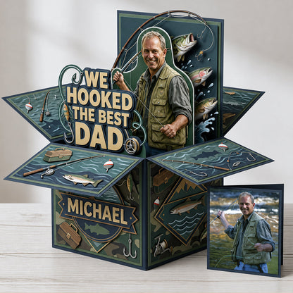 We Hooked The Best Dad - Personalized Father Pop Up Box Card