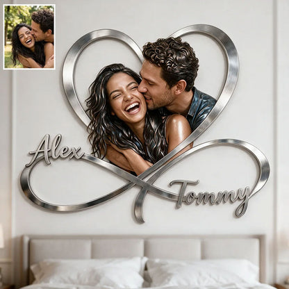Love You Infinite, Bedroom Decoration - Personalized Couple Cut Metal Sign