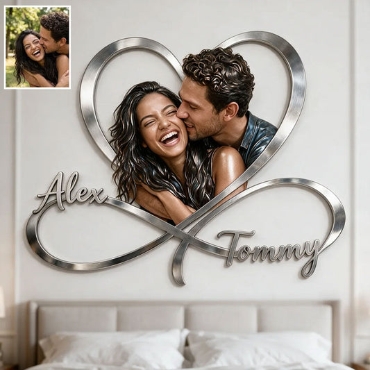 Love You Infinite, Bedroom Decoration - Personalized Couple Cut Metal Sign