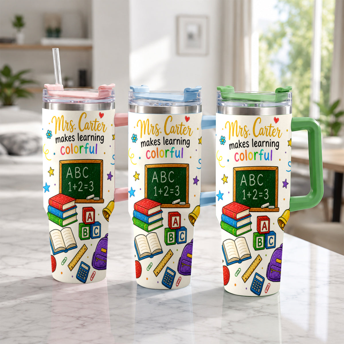 Teacher Makes Learning Colorful - Personalized Teacher Tumbler With Handle
