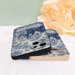 Mother Gift Idea, Blue Toile De Jouy Pattern - Personalized Mother 3D Embossed Leather Phone Case