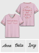 Breast Cancer Awareness, B*tches Get Stitches - Personalized Breast Cancer Awareness Fully Printed V-Neck T-Shirt