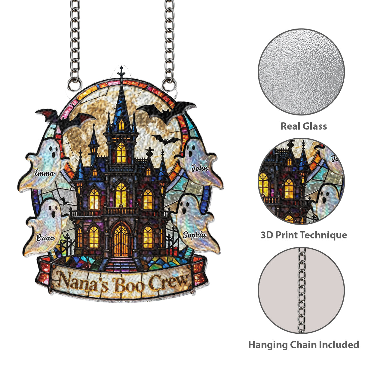 Grandma's Boo Crew - Personalized Grandma 3D Printed Glass Suncatcher
