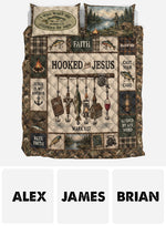 Fishing Lovers Gift, Hooked On Jesus - Personalized Fishing Quilt Set
