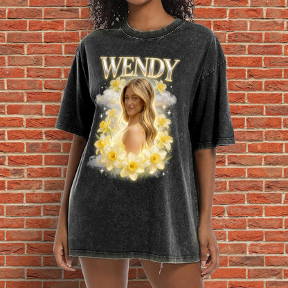 Custom Any Photo Birth Flower - Personalized Birth Month Flower Wash T-Shirt