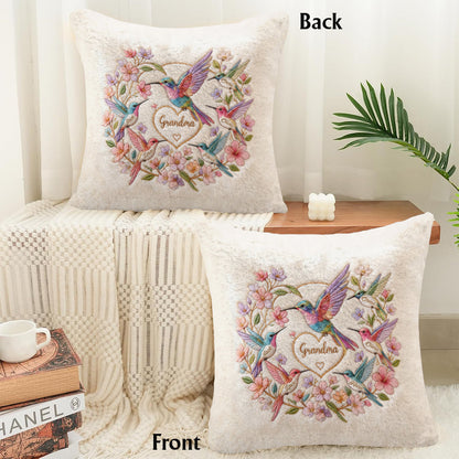 Hummingbird Nana - Personalized Grandma Faux Fur Square Pillow