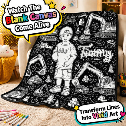 Fun Coloring Blanket For Kids, Custom Any Theme, Any Photo - Personalized Kid Blanket