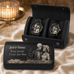 Couple Skull Watch Set With Case - Personalized Couple Hand Watch