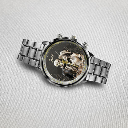 Couple Skull Watch Set With Case - Personalized Couple Hand Watch