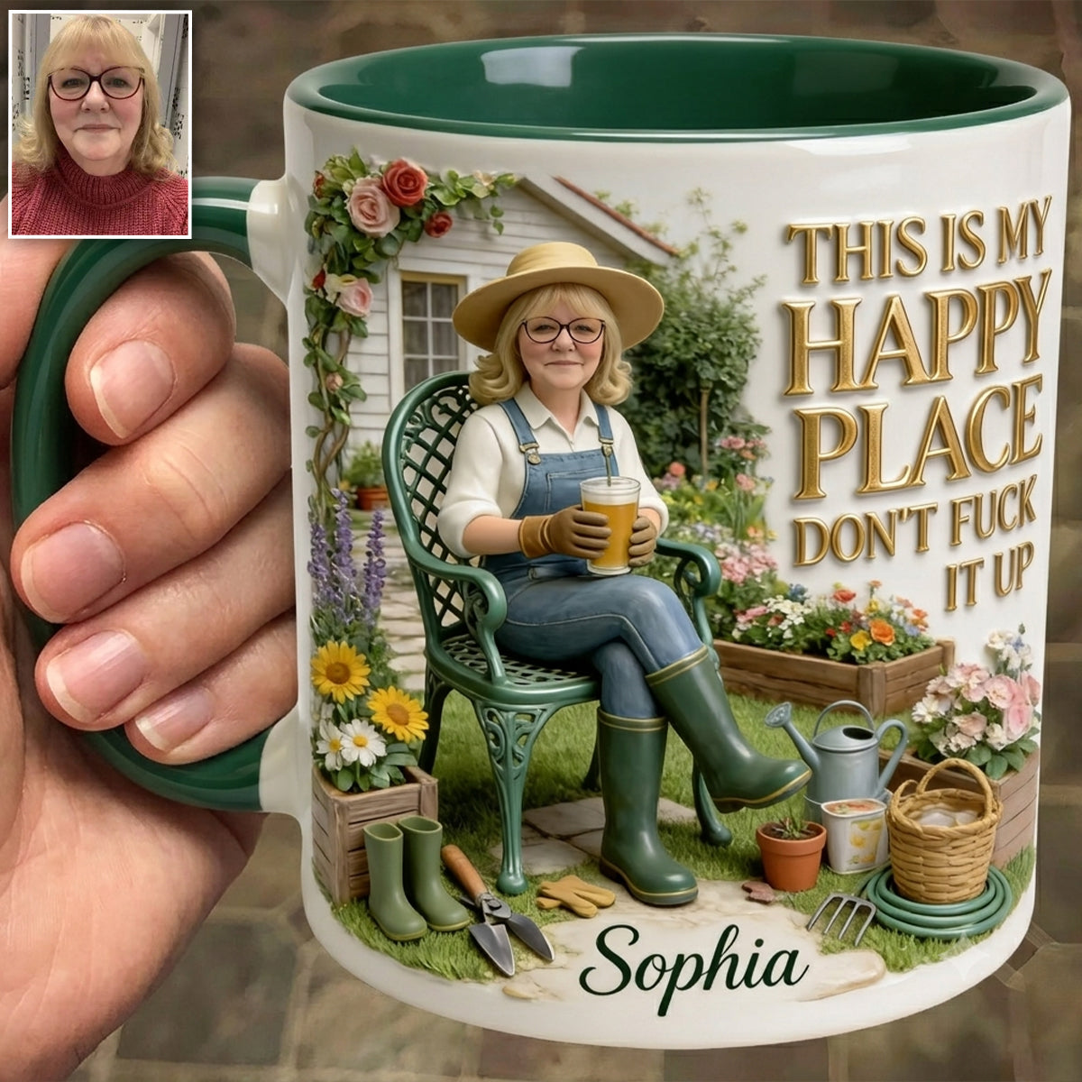 Garden Is My Happy Place - Personalized Gardening Accent Mug & Coaster