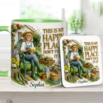 Garden Is My Happy Place - Personalized Gardening Accent Mug & Coaster