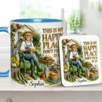 Garden Is My Happy Place - Personalized Gardening Accent Mug & Coaster
