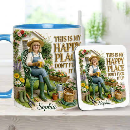 Garden Is My Happy Place - Personalized Gardening Accent Mug & Coaster
