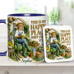 Garden Is My Happy Place - Personalized Gardening Accent Mug & Coaster