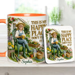 Garden Is My Happy Place - Personalized Gardening Accent Mug & Coaster