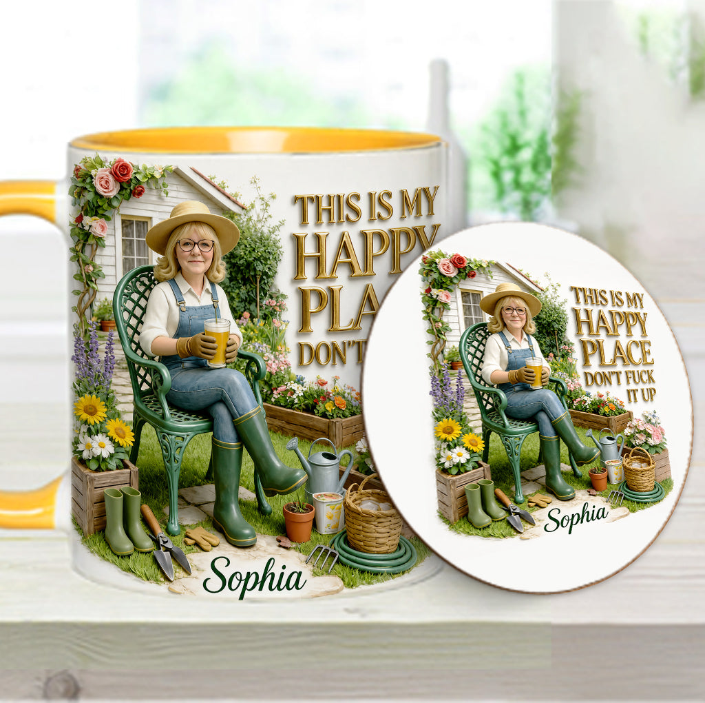 Garden Is My Happy Place - Personalized Gardening Accent Mug & Coaster