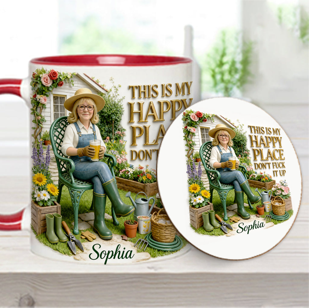 Garden Is My Happy Place - Personalized Gardening Accent Mug & Coaster