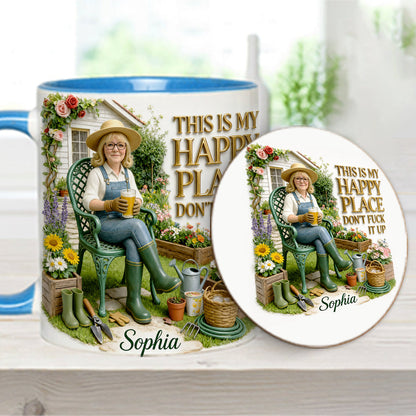 Garden Is My Happy Place - Personalized Gardening Accent Mug & Coaster