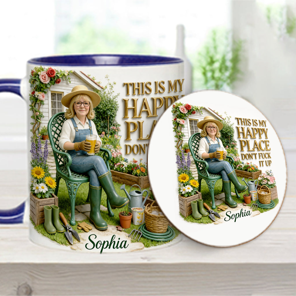 Garden Is My Happy Place - Personalized Gardening Accent Mug & Coaster