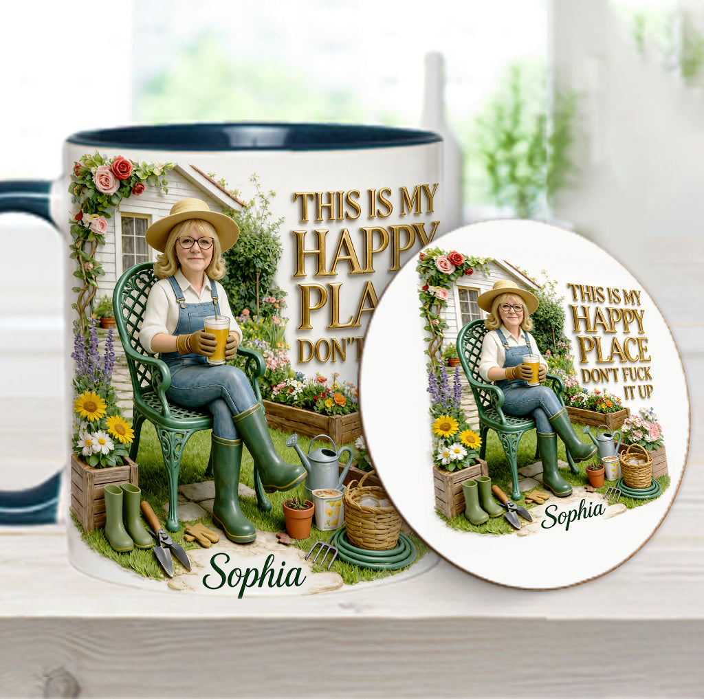 Garden Is My Happy Place - Personalized Gardening Accent Mug & Coaster