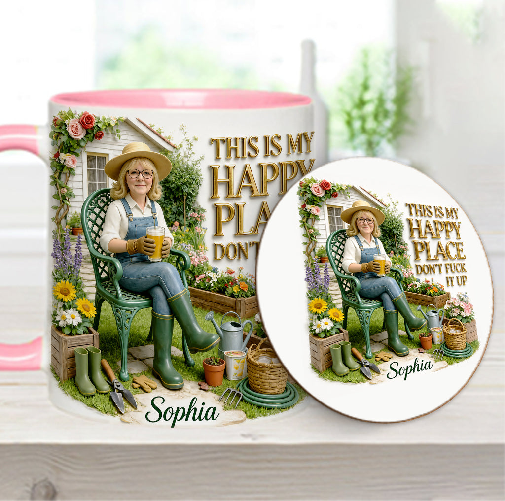 Garden Is My Happy Place - Personalized Gardening Accent Mug & Coaster