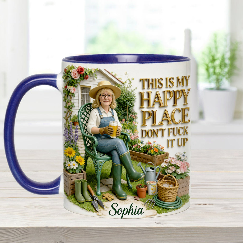 Garden Is My Happy Place - Personalized Gardening Accent Mug & Coaster