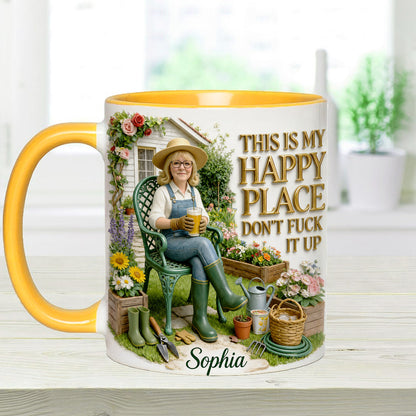 Garden Is My Happy Place - Personalized Gardening Accent Mug & Coaster