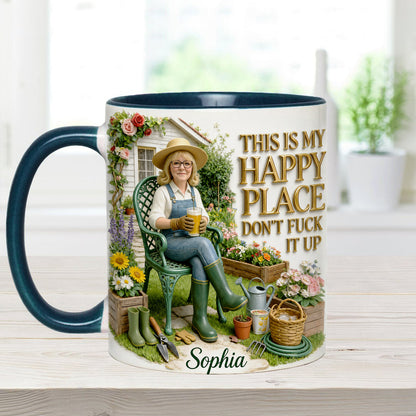 Garden Is My Happy Place - Personalized Gardening Accent Mug & Coaster