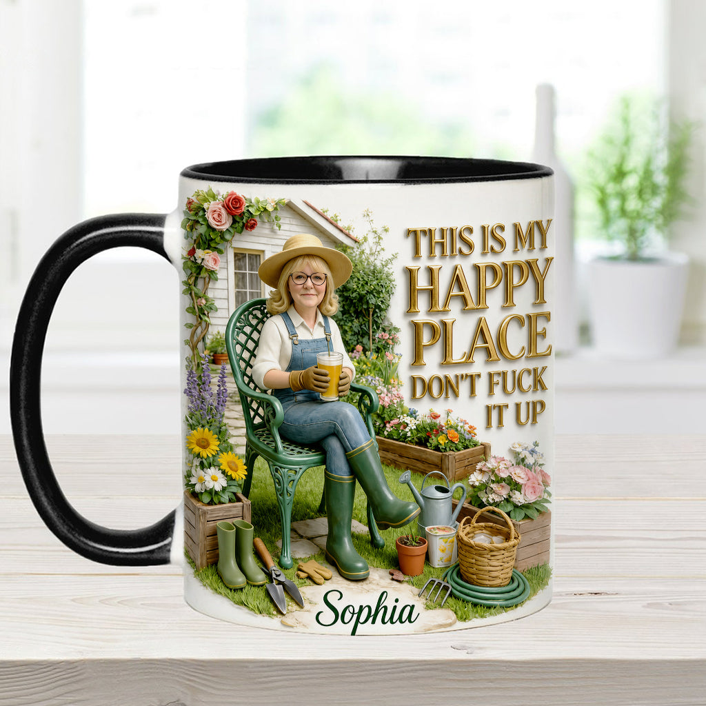 Garden Is My Happy Place - Personalized Gardening Accent Mug & Coaster