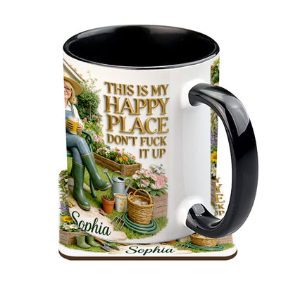 Garden Is My Happy Place - Personalized Gardening Accent Mug & Coaster