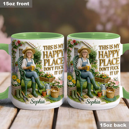 Garden Is My Happy Place - Personalized Gardening Accent Mug & Coaster