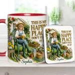 Garden Is My Happy Place - Personalized Gardening Accent Mug & Coaster