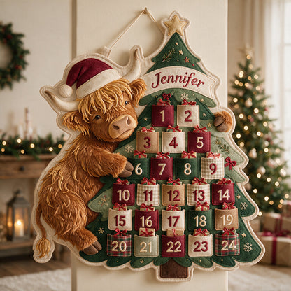 Just Waiting For Christmas - Personalized Highland Cow Fabric Advent Calendar